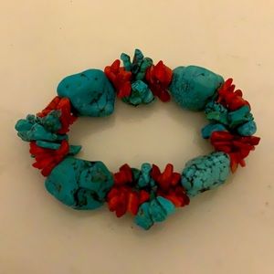 Turquoise and Red beaded / stone bracelet